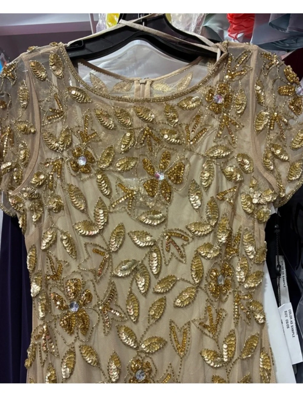 Adrianna Papell Gold Beaded Sequin Mesh Tulle Maxi Gown Dress NWT SZ 6 GALA MOB - Picture 7 of 10